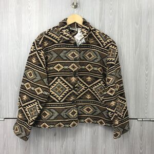 Chico's Design Button Jacket Women's Brown Aztec Southwestern Print Knit Size: 2
